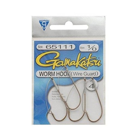 Gamakatsu Worm Hook With Wire Weed Guard, Size 10, Needle Point Ringed Eye, Bronze, 4PK 65111
